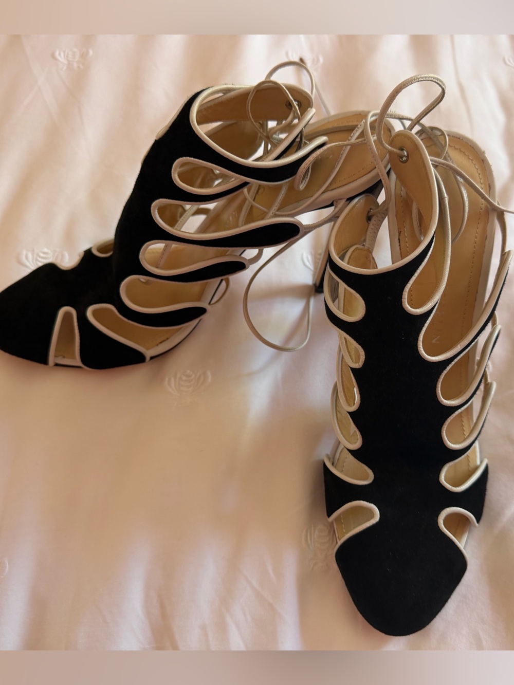 Chloé Gosselin Larkspur Black Suede Cutout Lace-Up Sandals